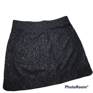 Orvis Skort Women Medium Black Rose Embossed Print Mesh Inner Short Pull On Golf